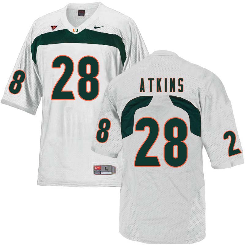 Nike Miami Hurricanes #28 Crispian Atkins College Football Jerseys Sale-White - Click Image to Close